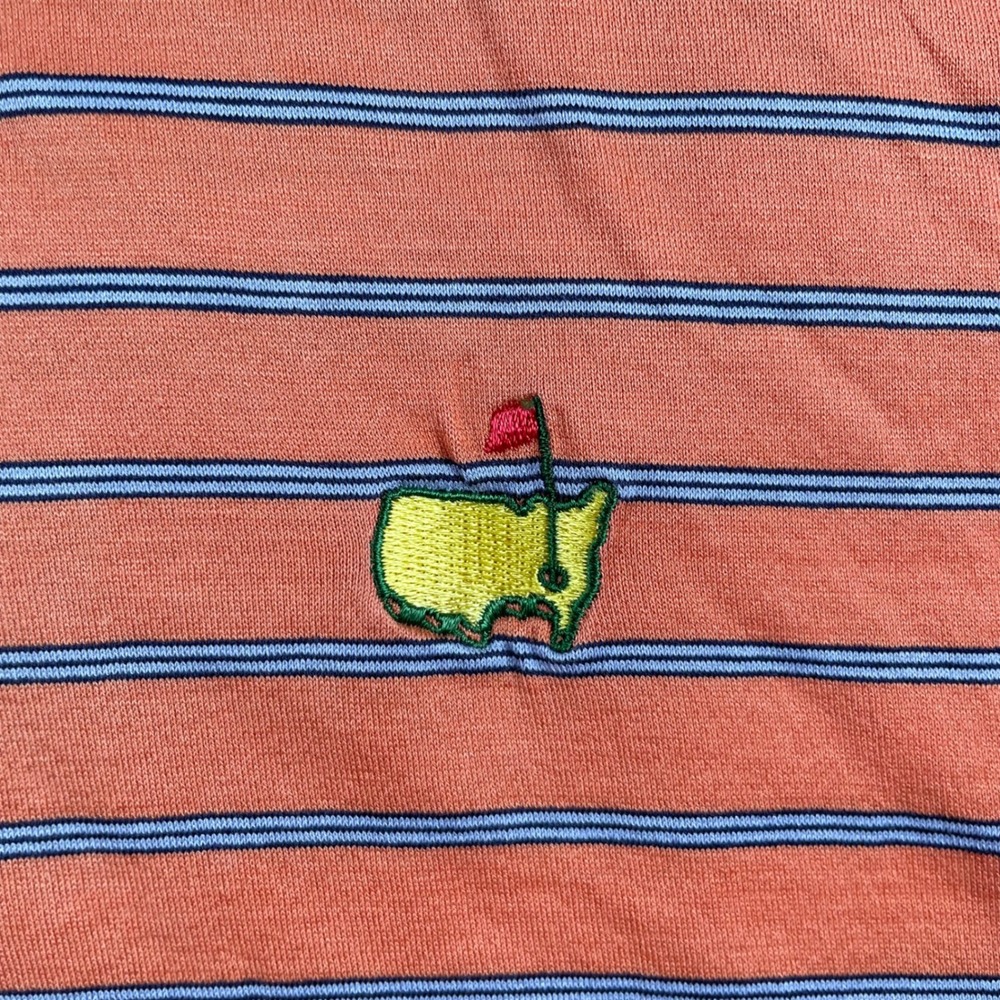 Amen Corner Masters Golf Polo Shirt Mens XL Orange Striped Pima Cotton Flaw‎ - Picture 3 of 8